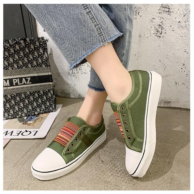 Women Fashion Slip-On Canvas Sneakers Low Top - Summer Lightweight Comfortable Denim Blue Casual Outdoor Slip-On Sneakers for Ladies2