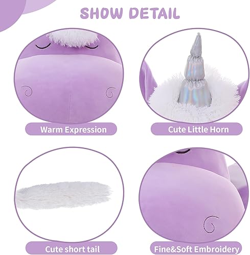 Vista 24 de MorisMos Almohada grande con forma de unicornio, 36.2 pulgadas, peluche de unicornio, almohada súper suave para abrazar para niñas y niños, almohada