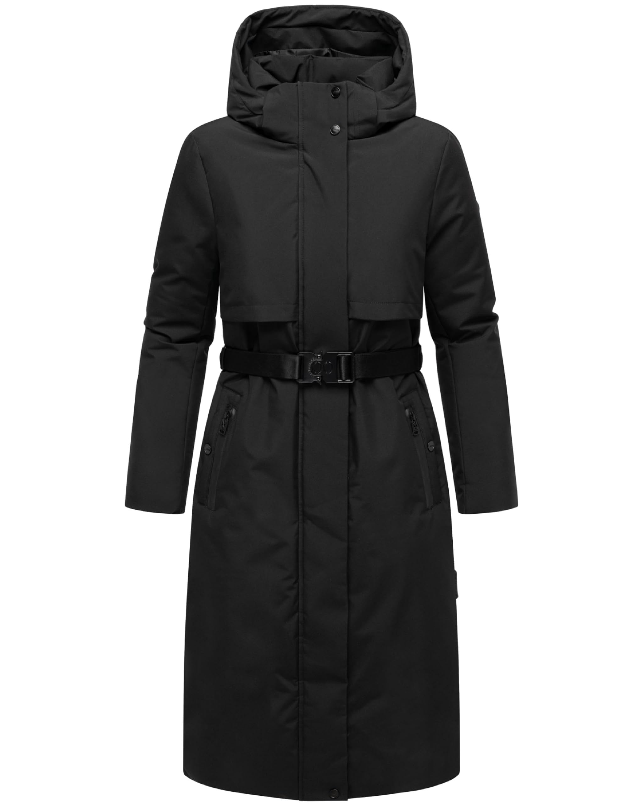Navahoo Waldbummler Women's Winter Coat Warm Water-Repellent Parka with (Removable) Hood and Waist Belt 14 XS-3XL, black, L