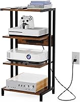 X-cosrack 16.5" 4-Tier Game Console Shelf with Power Outlet - Narrow AV Media Stand for PS5, Xbox, Stereo, Router