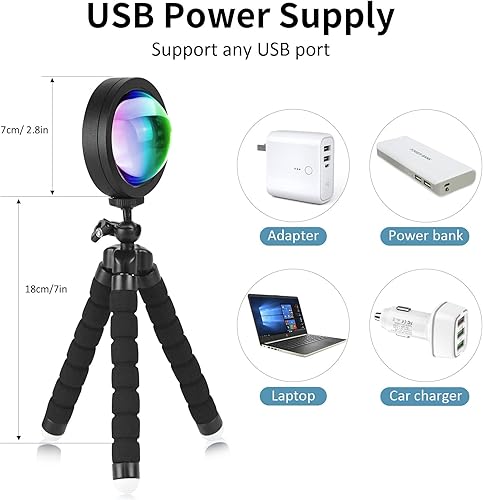 Miniatura 7 de Balkwan Lámpara de puesta de sol con rotación LED romántica y moderna, soporte de suelo, luz nocturna con USB para sala de estar, dormitorio,