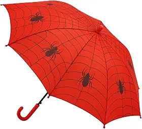 Guarda-Chuva Infantil Vermelho com Estampa de Teia de Aranha, 8 Varetas, Abertura Automática, com Apito
