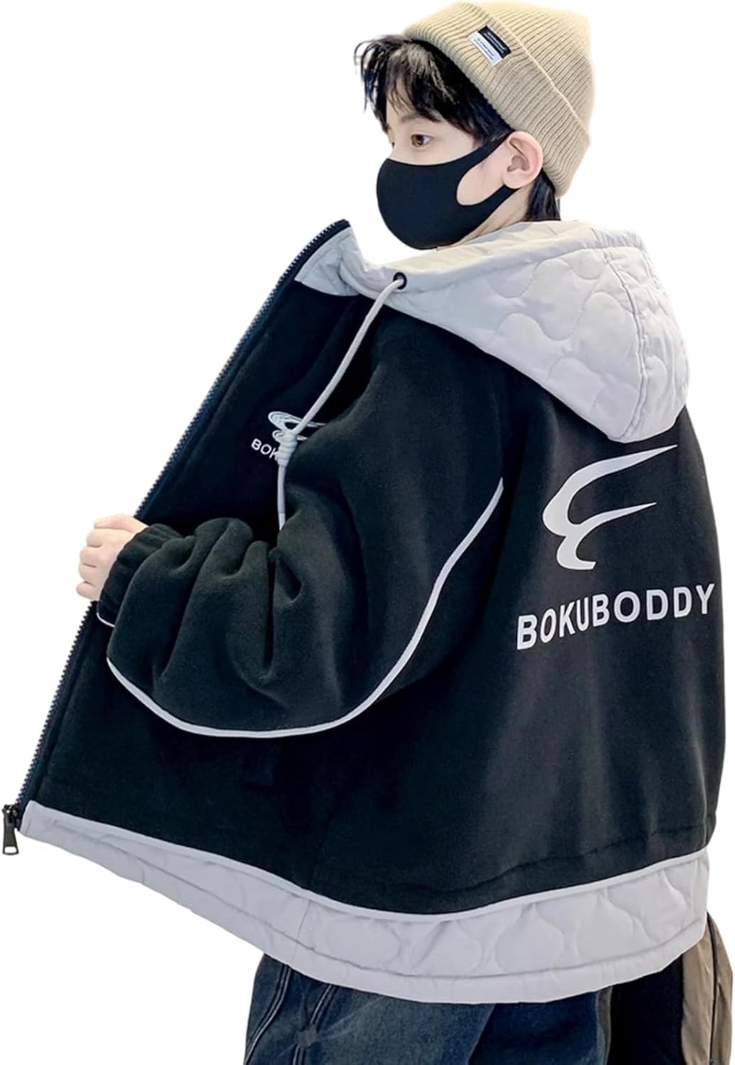 [OUBINEWER] 子供服 ボーイズ ジュニア 中綿 ジャケット アウター 綿服 厚手 ゆったり フード付き アウトドア スポー