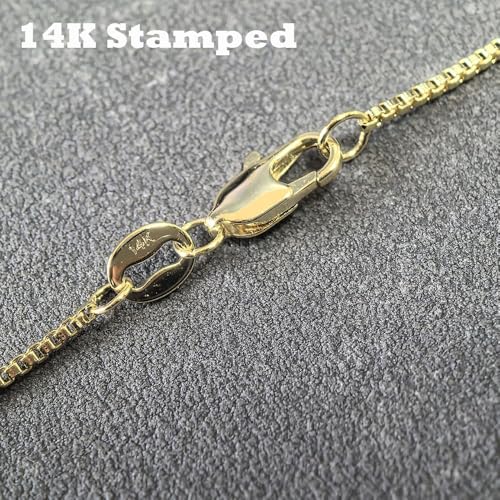 14K Real Yellow/White/Rose Gold Solid Box Link Chain 0.7mm/1.0mm/1.3mm Necklace with Lobster Claw Clasp, Jewelry Gift for Women or Men2