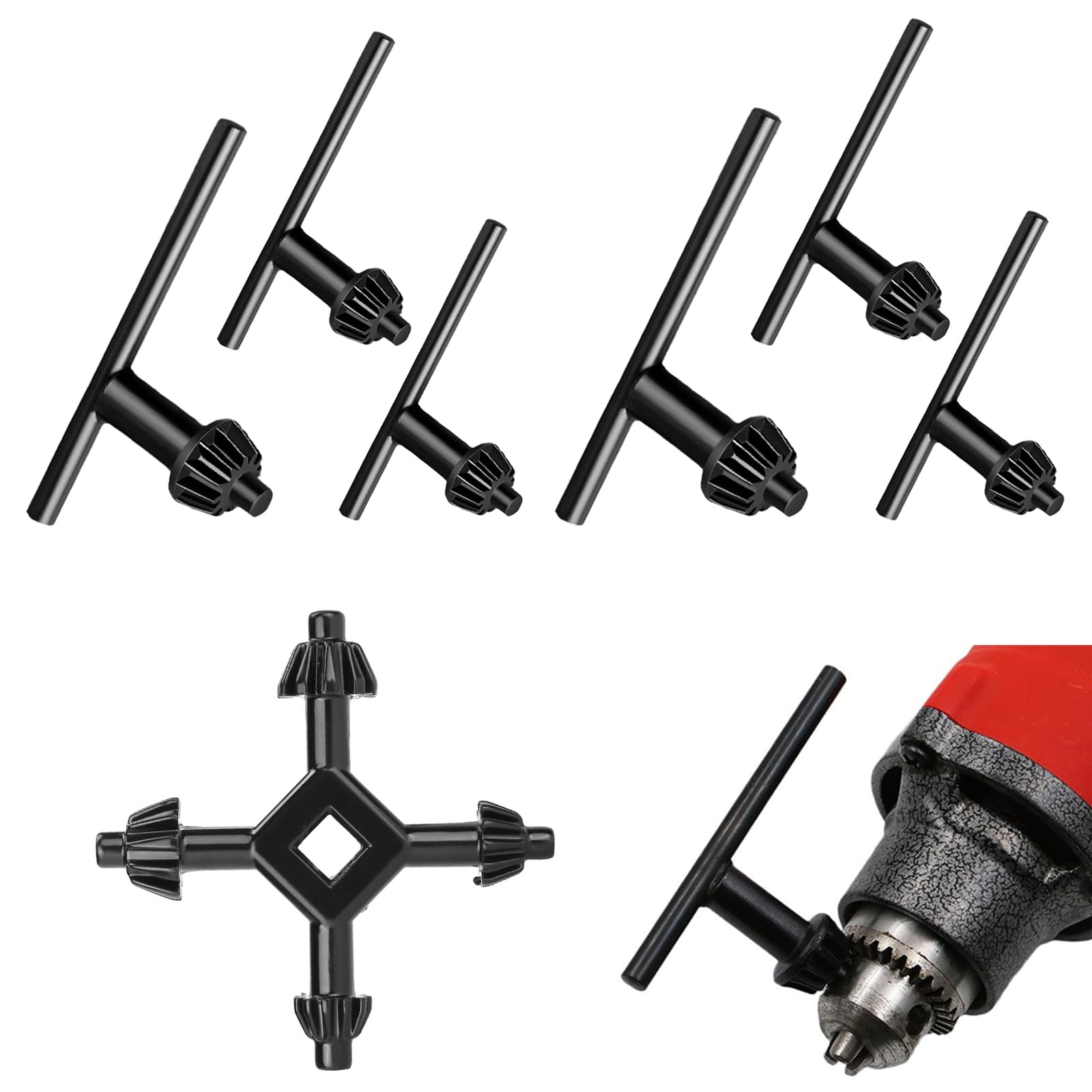 7 Stück Bohrfutterschlüssel, Universal Drill Chuck Key Metall Bohrmaschin Schlussel und 4 in 1 Bohrfutterschlüssel Set für Zahnkranzbohrfutter, 4/6/10/13/16/20mm