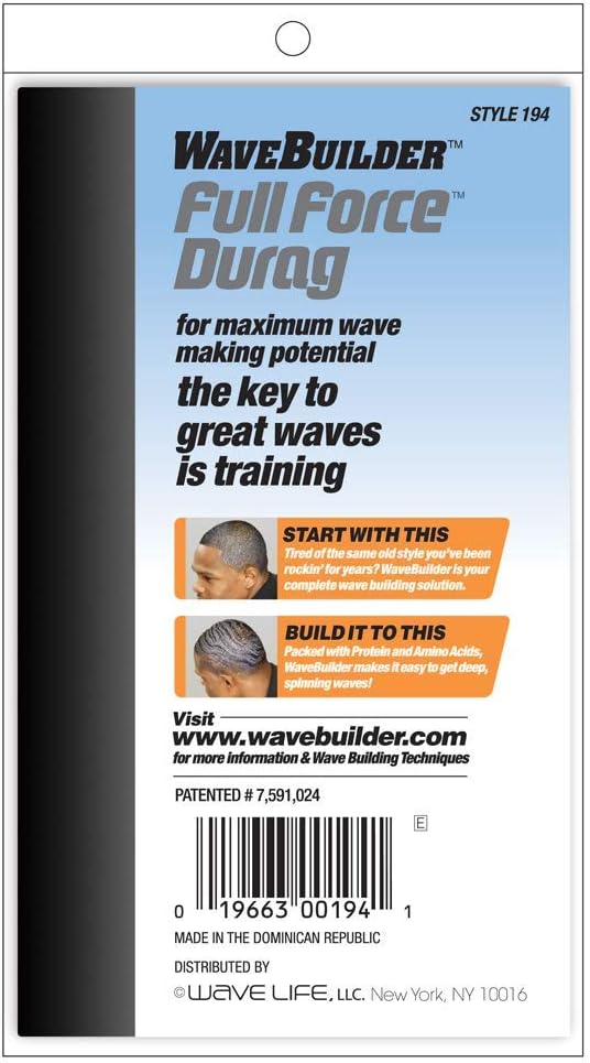 Wavebuilder Full Force V-Front Durag, Black, 2-Pack