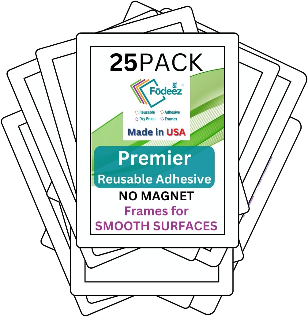Frames - Reusable Document Holders for Smooth Surfaces - Stick, Display, and Dry Erase - 8.5x11 (White 25)