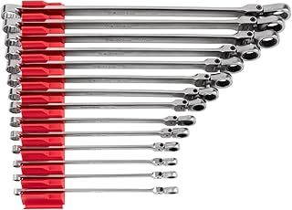 TEKTON Long Fixed/Flex Head 12-Point Ratcheting Box End Wrench Set with Modular Organizers, 14-Piece (6-19 mm) | WRB95303
