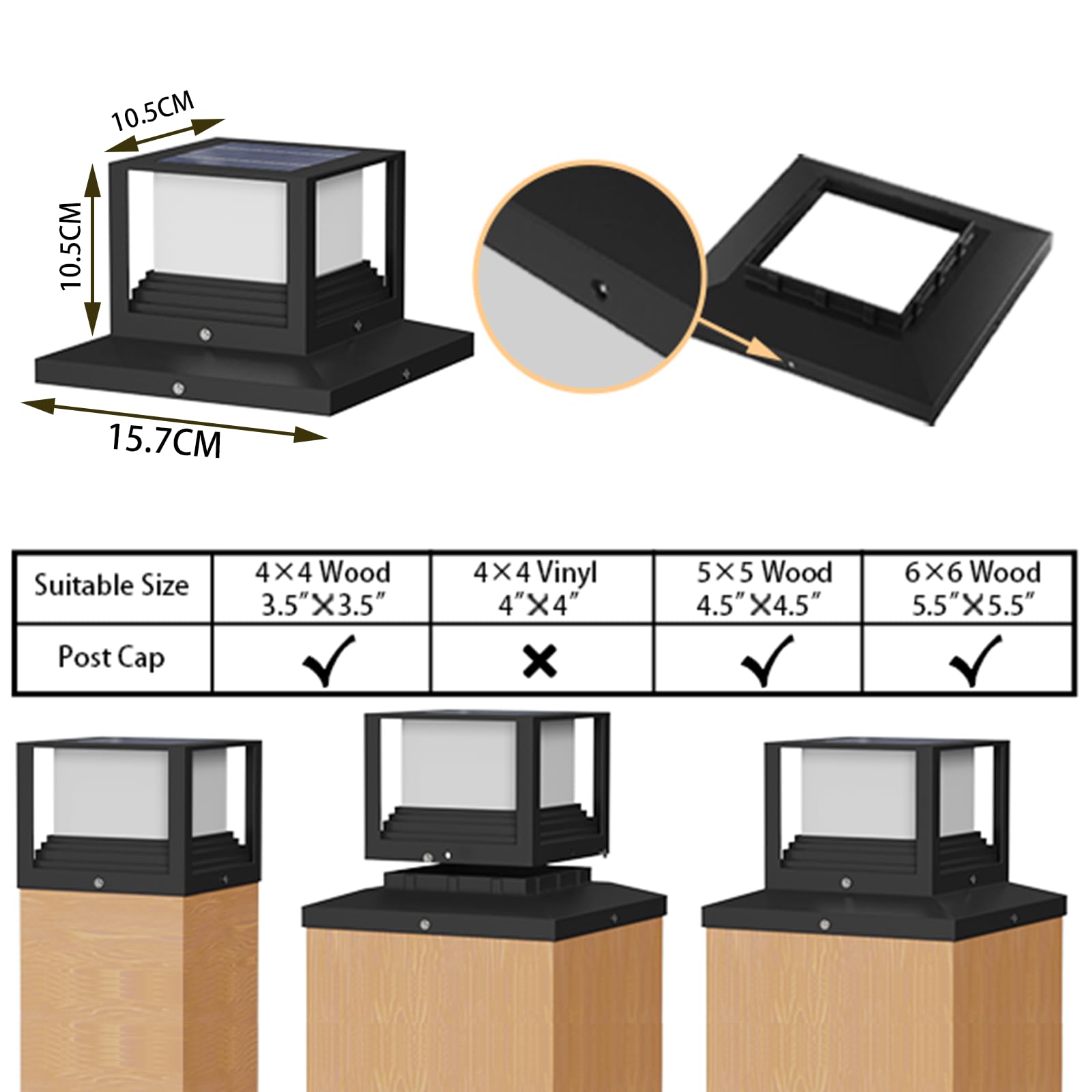 Waterdichte zonne-zuillamp paalkappen licht home solar palen landschap L voor LED-z, houten palen, binnenplaatsen, paviljoenen, patio, Z verlichting