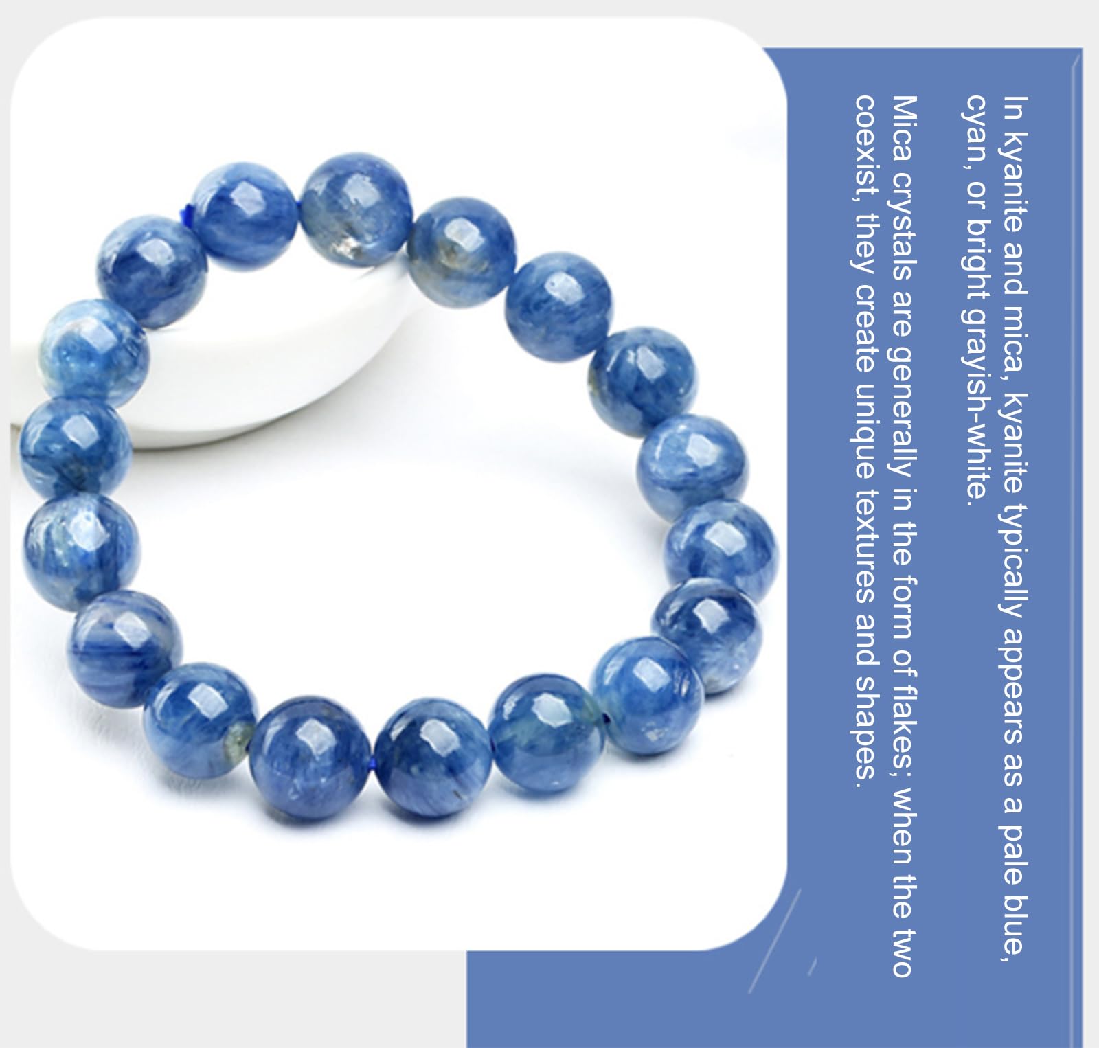 Pulsera elástica de cianita Azul Natural 5A | Pulsera de cianita Azul de Grado 5A – Pulsera elástica de Cuentas de Cuarzo con energía curativa de Piedras,11mm