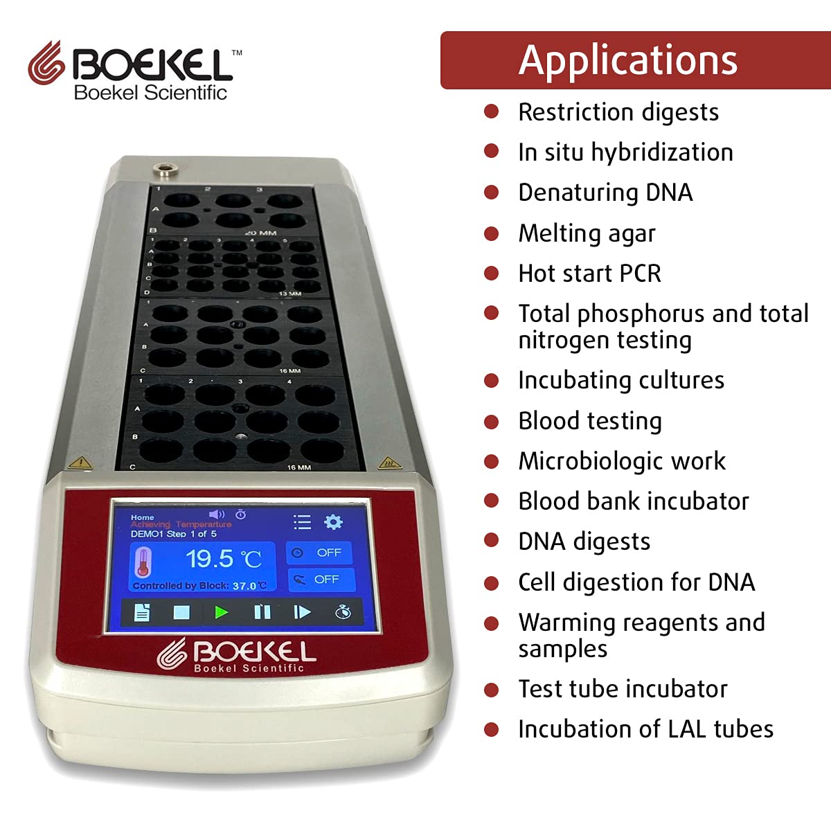 Boekel Scientific Mini Lab Dry Bath Incubator with Touch Screen, Digital Programmable Four Aluminum Block Laboratory Heater – LED Display, 4 Block Heater, Timing Control,115004 (120V)
