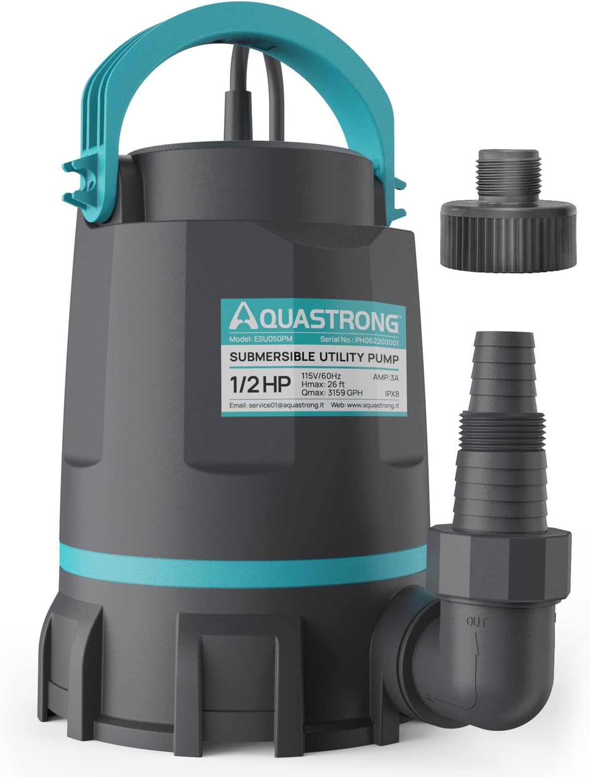 LilMonster 1/4 HP Submersible Utility Pump - 1800 GPH Water Removal Pump For Basements & Pools