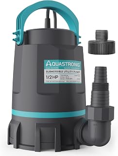 Aquastrong 1/2 HP Submersible Sump Pump - 3159 GPH Utility Water Pump for Pool, Pond, Basement Floods, 26ft Head, Thermoplastic