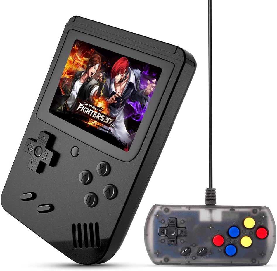 MEEPHONG Handheld Game Console, 3 Inch LCD Screen Video Game Console TV Output Retro FC Plus Extra Joystick Built-in 168 Handheld Video Games (Black)