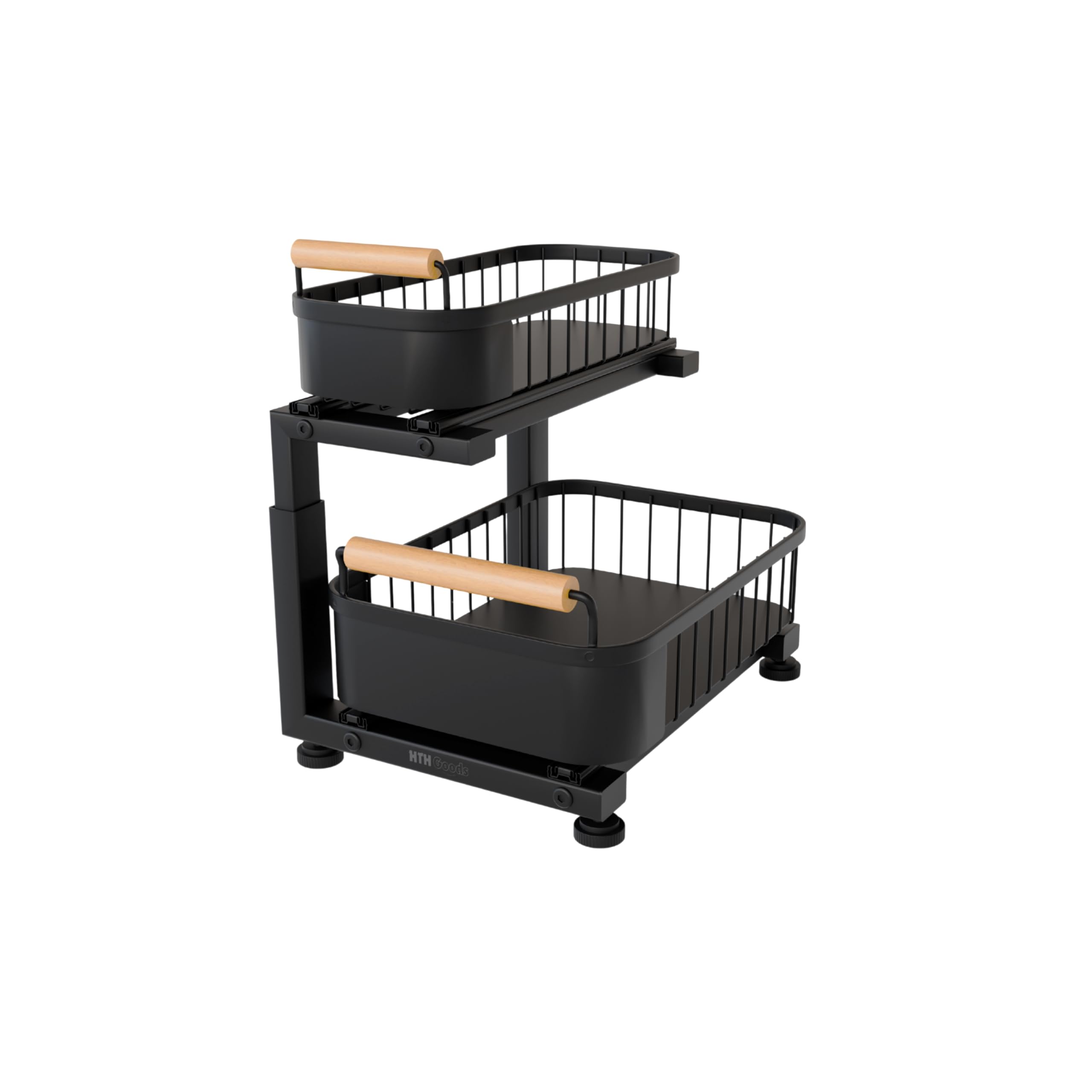 Photo 1 of HTH Goods Premium Heavy Duty Carbon Steel Under Sink Organizer, Large 2 Tier Pull Out Cabinet Organizer, 7 Adjustable Heights with Smooth Ball Bearing Sliding Baskets for Bathroom & Kitchen