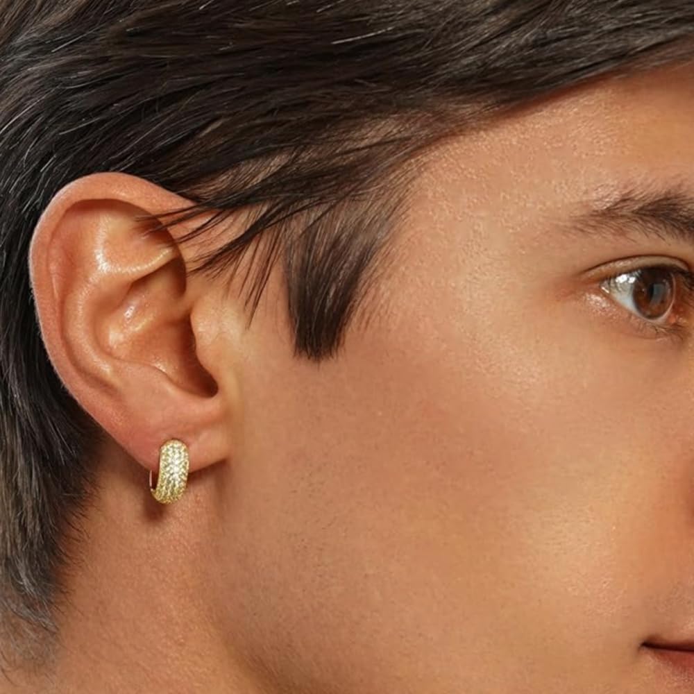 Yellow Gold Plated 925 Sterling Silver Post Hoop Earrings Flower Set 3d Fully Iced Cubic Zirconia CZ 12mm Unisex Ice Out Huggie Small Sparkle Silver Hoop Earrings Fine Jewelry Birthday Gifts for Men,Women - Image 2