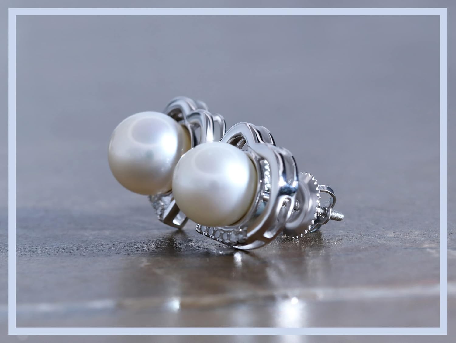 Dazzlingrock Collection 8mm Round Cultured Freshwater Pearl & White Diamond Tilted Heart Stud Earrings for Her (0.10 ctw, Color I-J, Clarity I2-I3) in 925 Sterling Silver in Screw Back