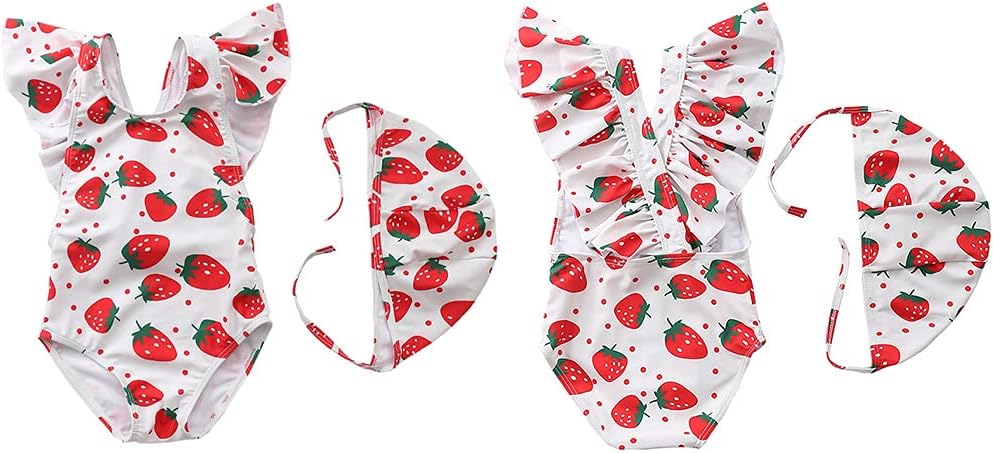 Girls Swimsuit, Toddler Girls Monokini Swimsuit with Swim Cap Set Beach Swimwear