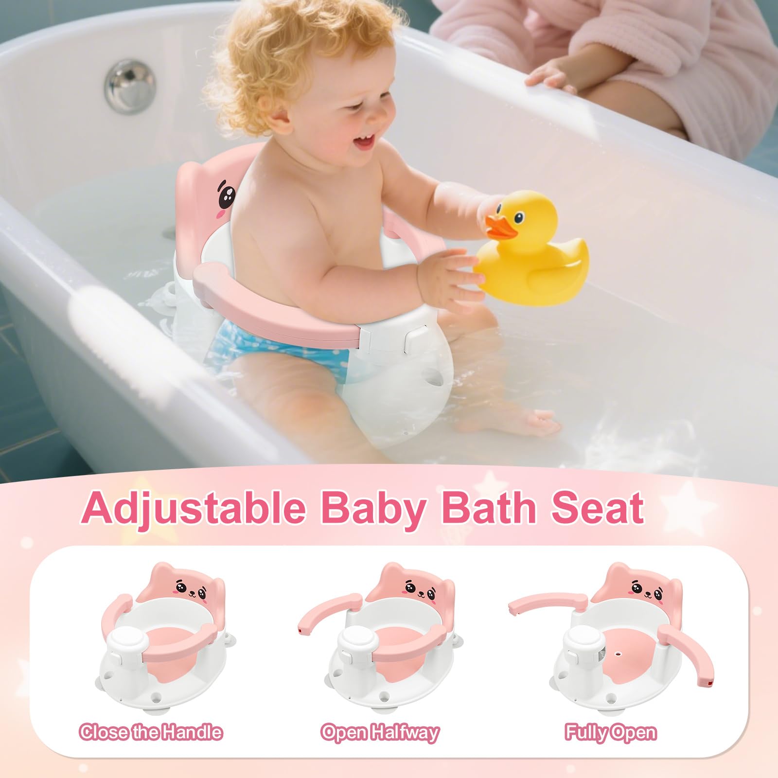 Seggiolino da Bagno Antiscivolo, Seggiolino Doccia Bimbo per Bambini dai 6 Mesi con 4 Ventose, Sedia Doccia Bambini, Regalo per il Bagnetto di Neonati e Neonati (Rosa)