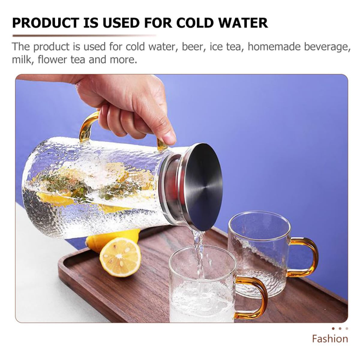 Jarra de Agua Delicada de Vidrio de 1300ml Tapa de Acero Inoxidable, Fácil de Limpiar y Almacenar para Fiestas y Uso Doméstico