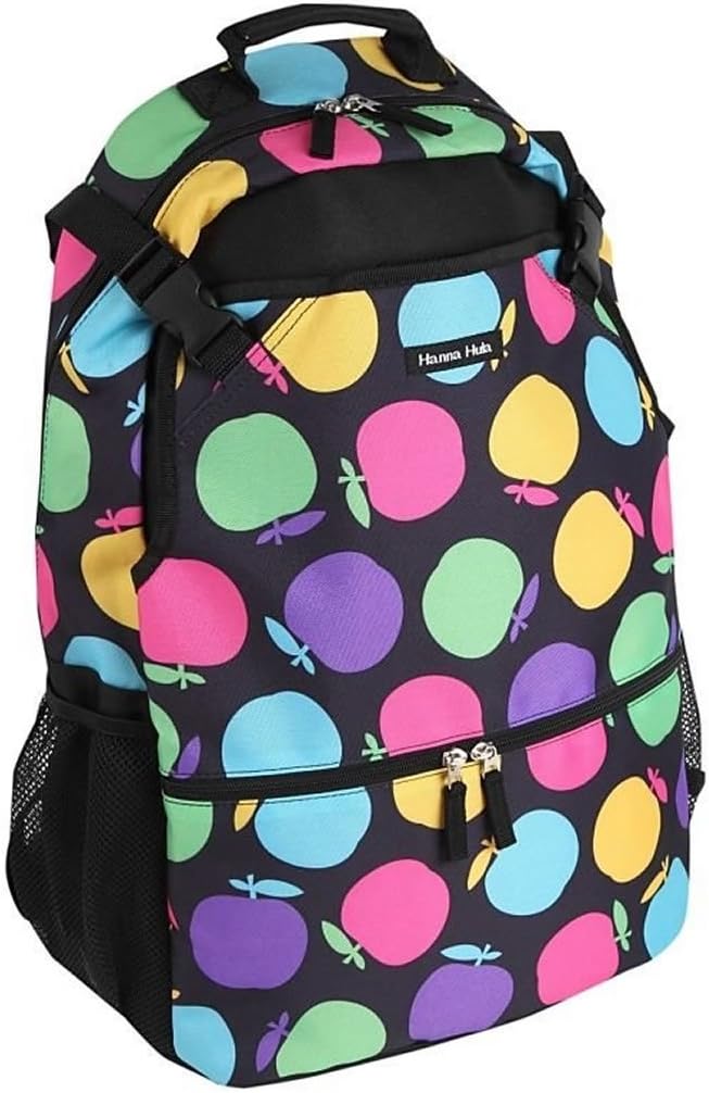 Hanna Hula Backpack, Colorful Apple with Deodorizing Shoe Case, Lightweight, Large Capacity, 2 Rackets, Storage Pockets, Water Repellent