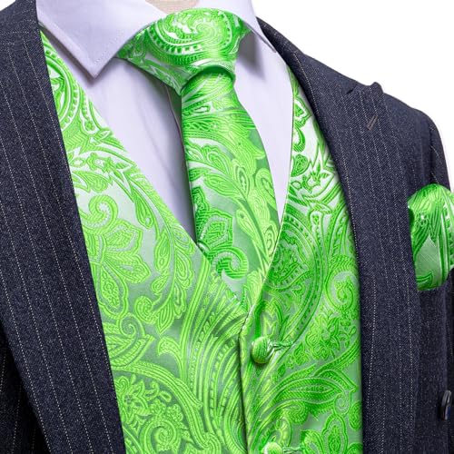 Image of Barry.Wang Men's Suit Vest Tie Bowtie Set Formal Silk Paisley Waistcoat Hanky Cufflinks Lapel Pin Set Wedding Party 7PCS