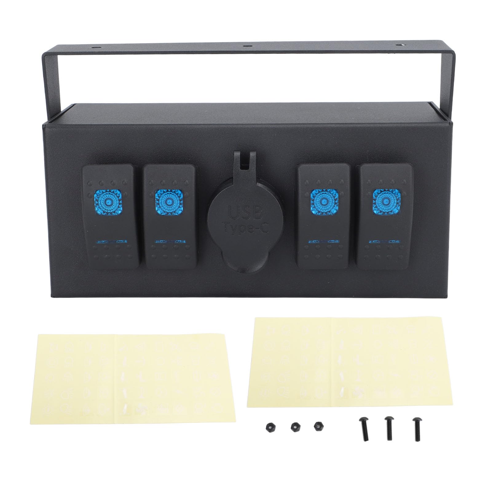 4-krotna skrzynka z przełącznikami kołyskowymi DC 12-24 V ON Off Przełącznik panelu Box z podświetleniem Port ładowania dla łodzi, jachtów, samochodów kempingowych, autobusów
