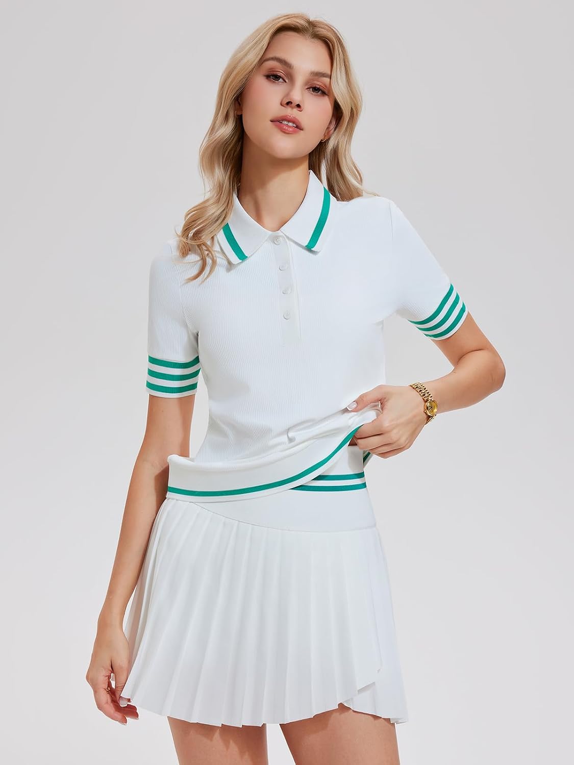 Women’s 2 Piece Tennis Skirt Set, Preppy Polo Top & High Waisted Pleated Skort with Pockets, Athletic Golf Pickleball Outfit