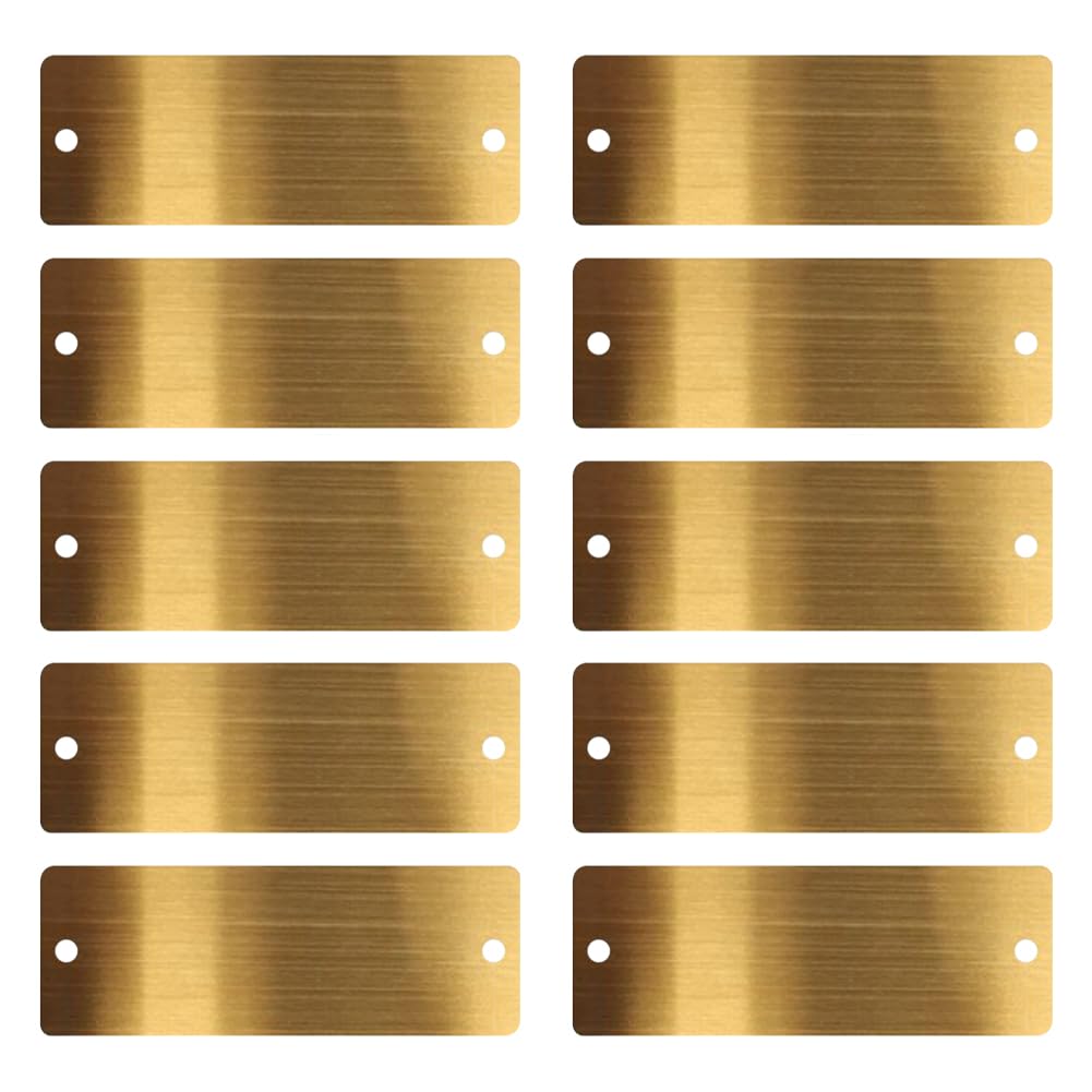 FSSTUD 10 Pcs Stainless Steel Name Plaque Plates Laser Engraving Nameplates Blank Rectangle Stamping Tags Metal Engraving Tags Picture Photo Frame Label Plate with Two Holes for Craft Projects Golden