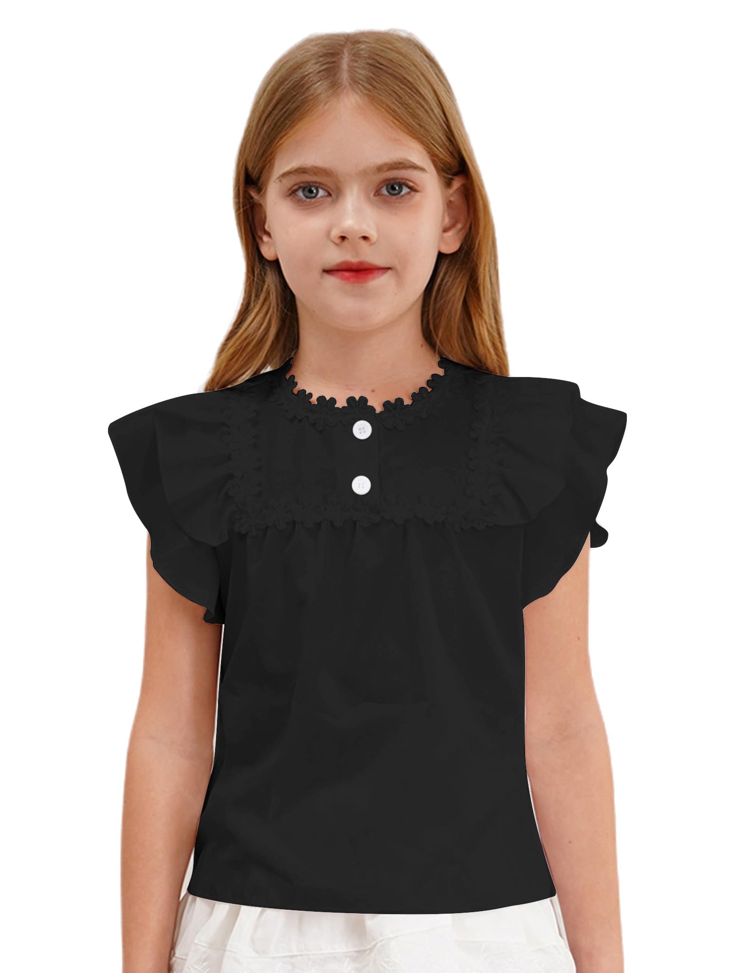 Aislor Blusa para Niñas Camisas Casuales De Manga Corta con Volantes Color Sólido Ropa Princesa Top Informal De Verano