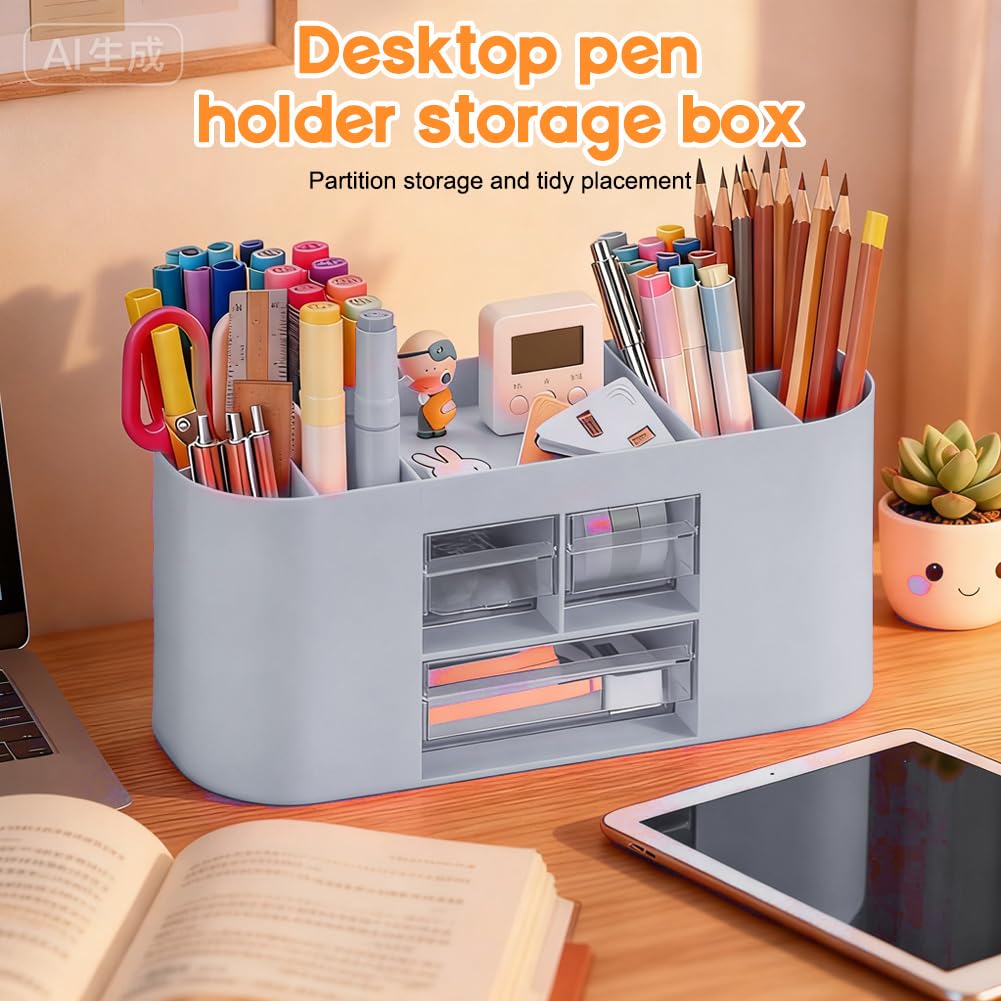Organisateur de Bureau Multifonctionnel à 10 compartiments, Rangement Bureau Organisateur de Maquillage Boîte à Cosmétique pour Maison École Bureaus, pour papeterie, crayons de couleur