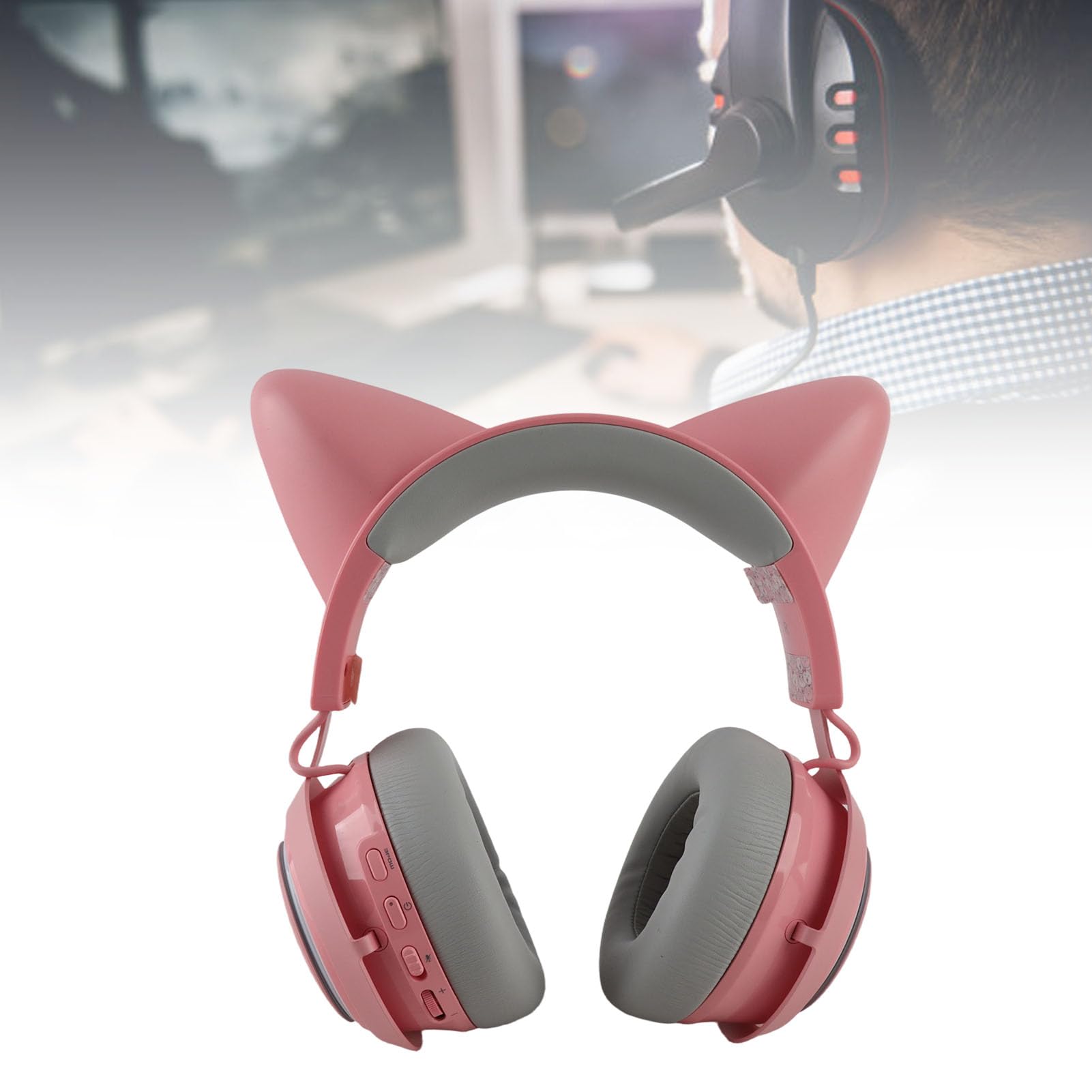 Cuffie da Gioco Cat Ear Cuffie Bluetooth Wireless con Luce RGB con Microfono Ruotabile a 120 Gradi per PC e Laptop (PINK)