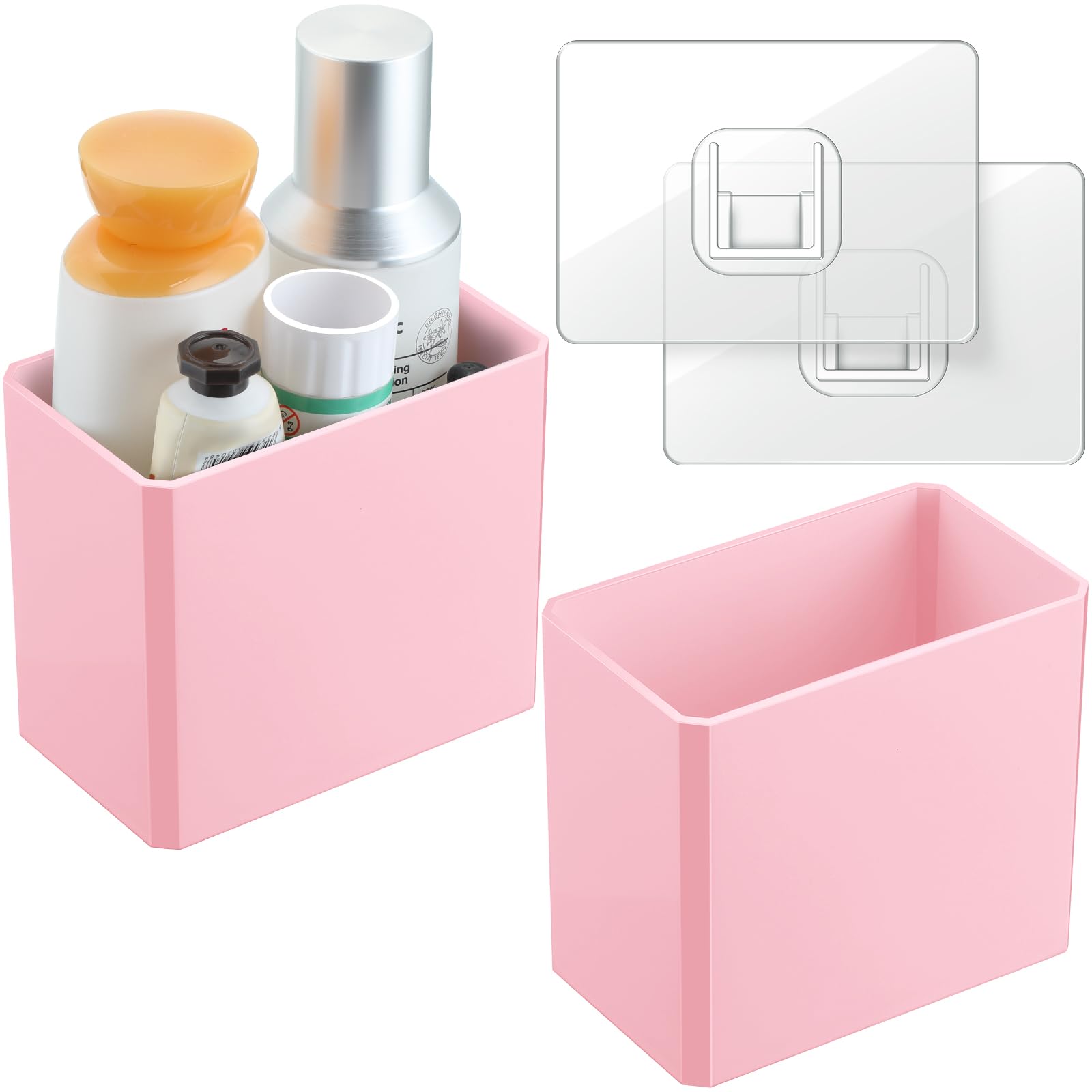 Suclain 2 Pcs Wall Mounted Organizer Non-drilling Adhesive Floating Shelf Wall Bin Organizer Hanging Storage Containers for Bedroom