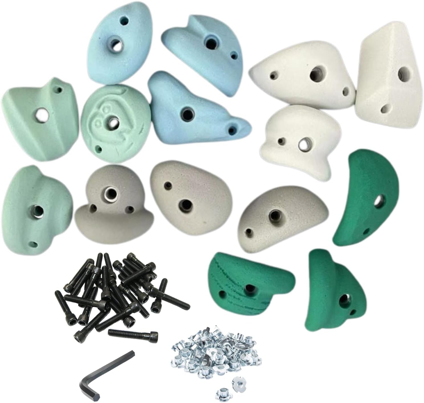 White Tech Premium Design Climbing Holds (15pcs) (5) Pastel Color Indoor Outdoor Rock Climbing Stone for Kids, Adult Wall Grips |Bouldering|Indoor and Outdoor|with Kit|Tree House,Gym,Home,Playground