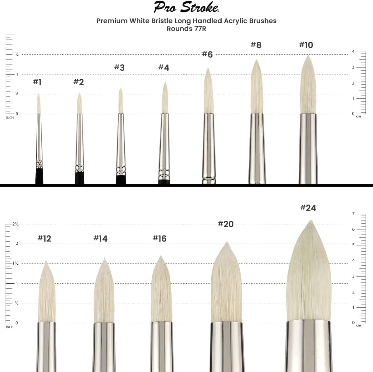 Creative Mark Pro Stroke Premium White Chungking Hog Bristle Artist Paint Brush - Round # 24 - Natural Bristle Brush w/Great Control Suitable for Oils, Watercolors, Acrylics, Alkyds, Caseins