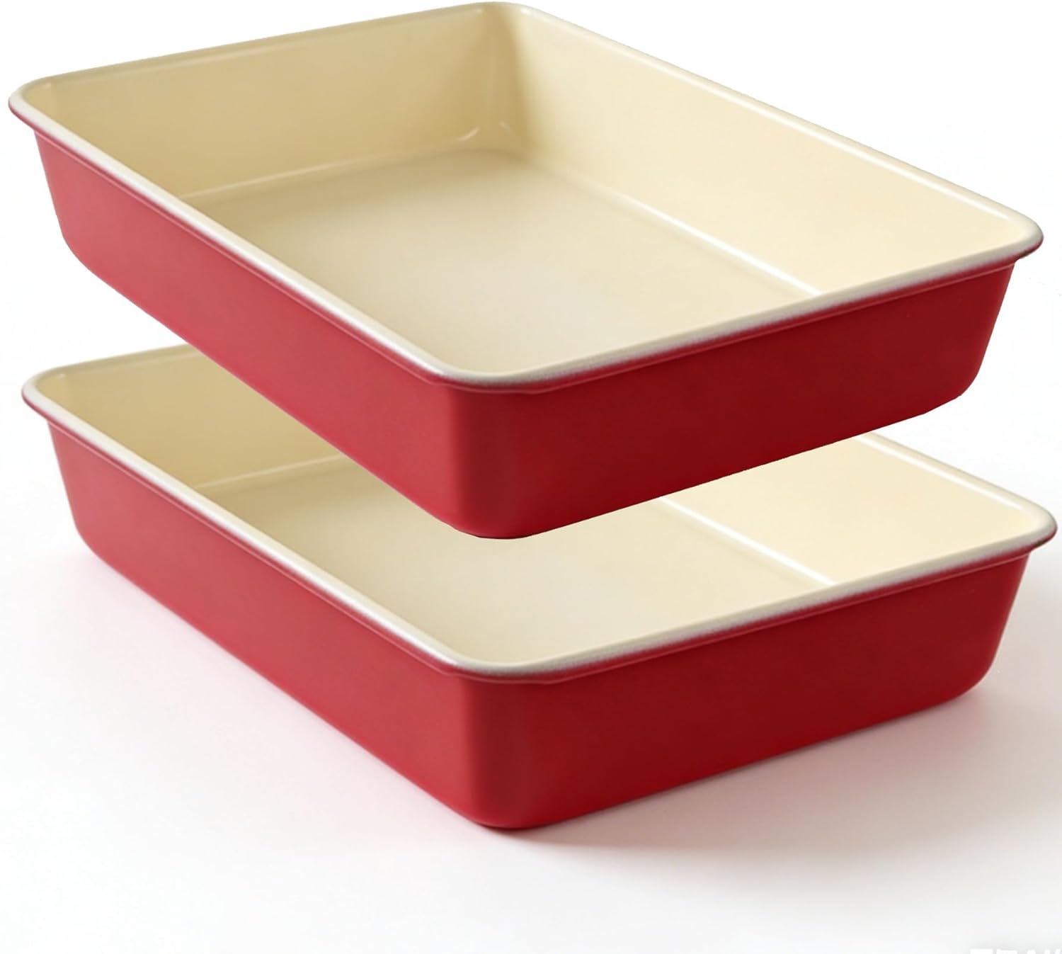 9x13 Inch Cake Pan, 2 Pack – Heavy Duty Carbon Steel Non-Stick Lasagna Pan, Deep Rectangular Baking Pan for Casseroles, Brownies & Roasting, Warp-Resistant, Oven Safe to 450°F, PFOA Free