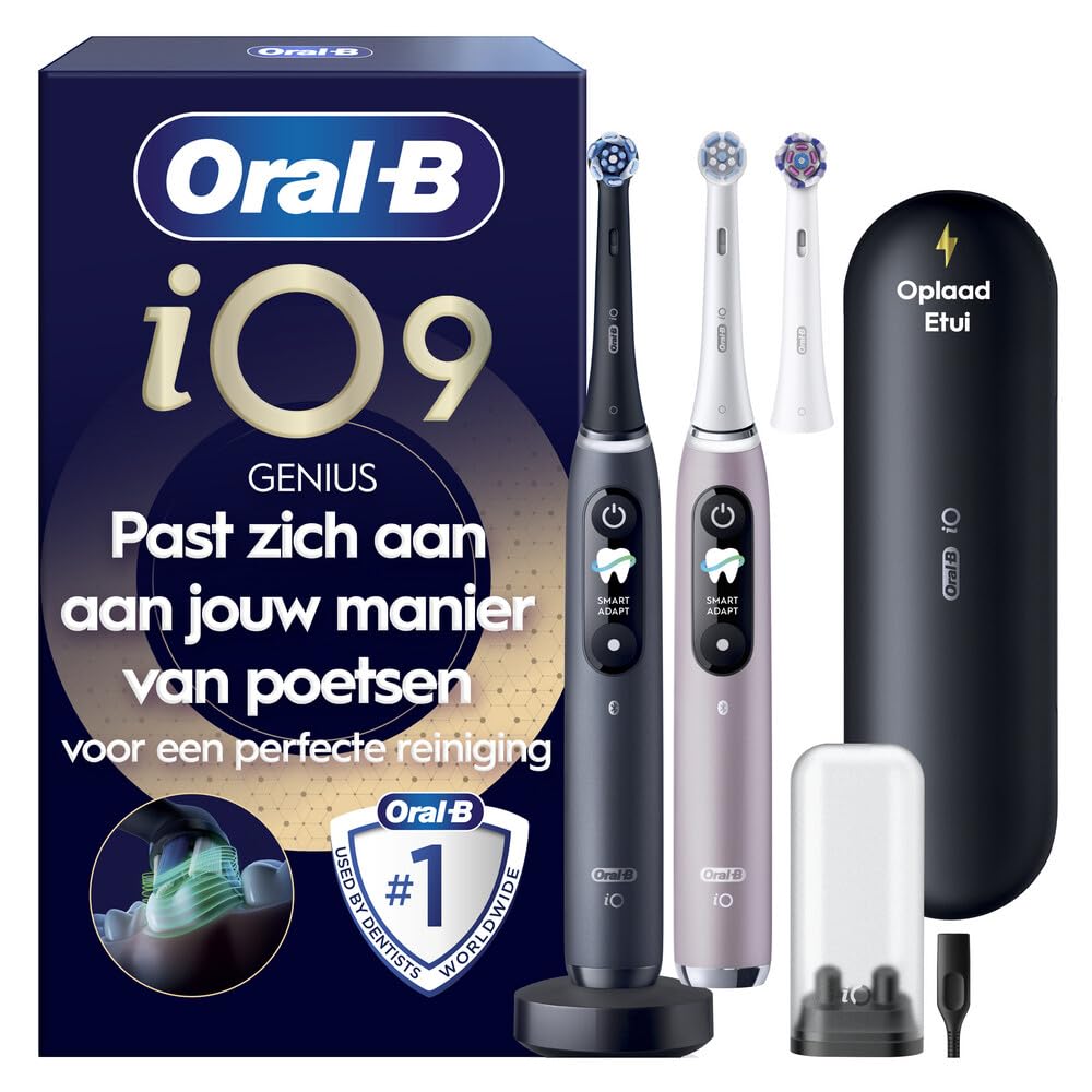 Oral-B Elektrische Zahnbürste iO 9 Duo, 3 Aufsteckbürsten, Schwarz und Rosa | 7 Putzmodi, einschließlich Aufhellung, Zahnfleischpflege, schnelles Aufladen des Akkus, Drucksensor, Schutzhülle