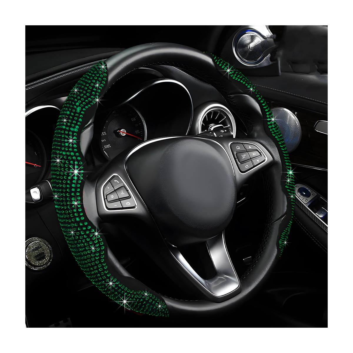 2 PCS Steering Wheel Cover, Segmented Car Wheel Covers with Crystal Rhinestones, Non-Slip Protector Bling Sparkly Decoration for Most Steering Wheels, Car Accessories (Green)-image-7