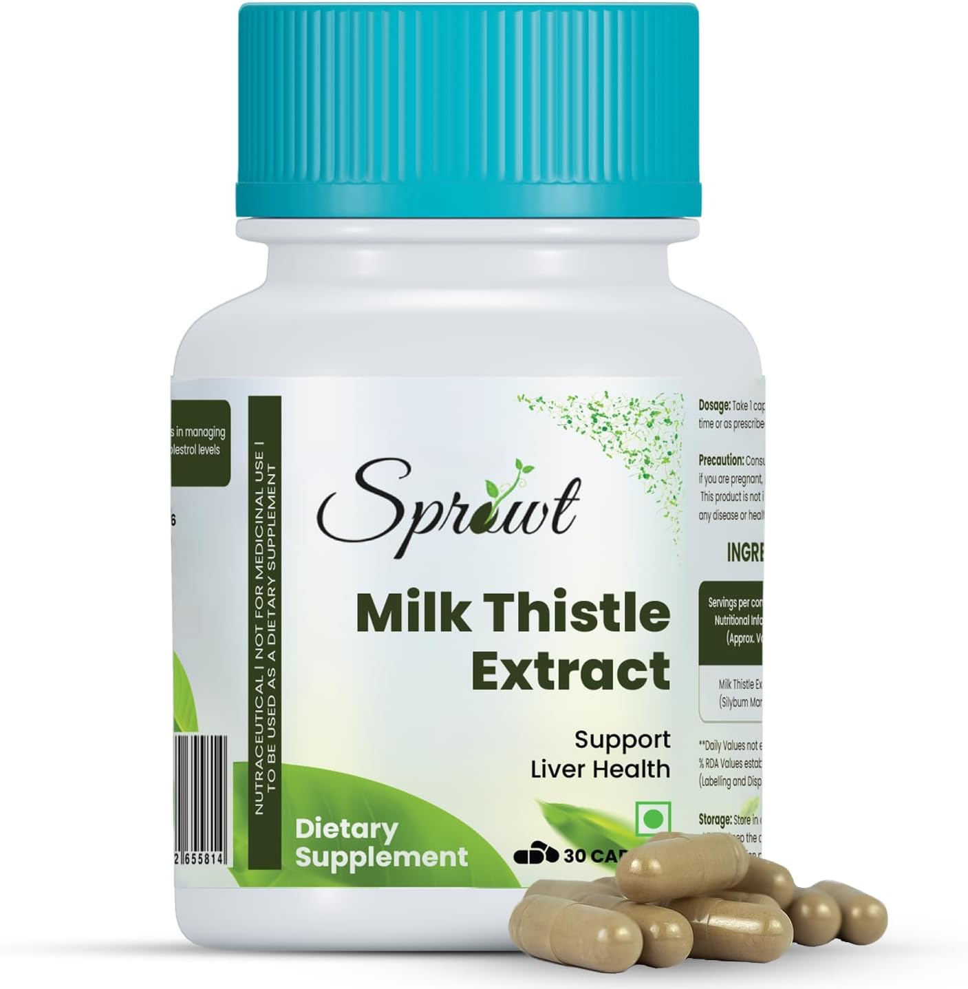 Sprowt Milk Thistle Extract With 800Mg Of Silybum Marianum Detox Supplement For Men And Women For Healthy Liver | Boost Metabolism And Maintain Cholesterol level - 30 Vegetarian Capsules