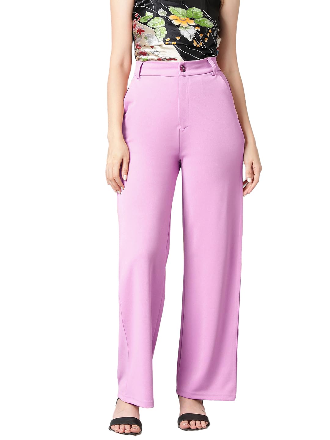 KOTTYWomen's High Rise Cotton Blend Relaxed Fit Trousers Lavender Purple