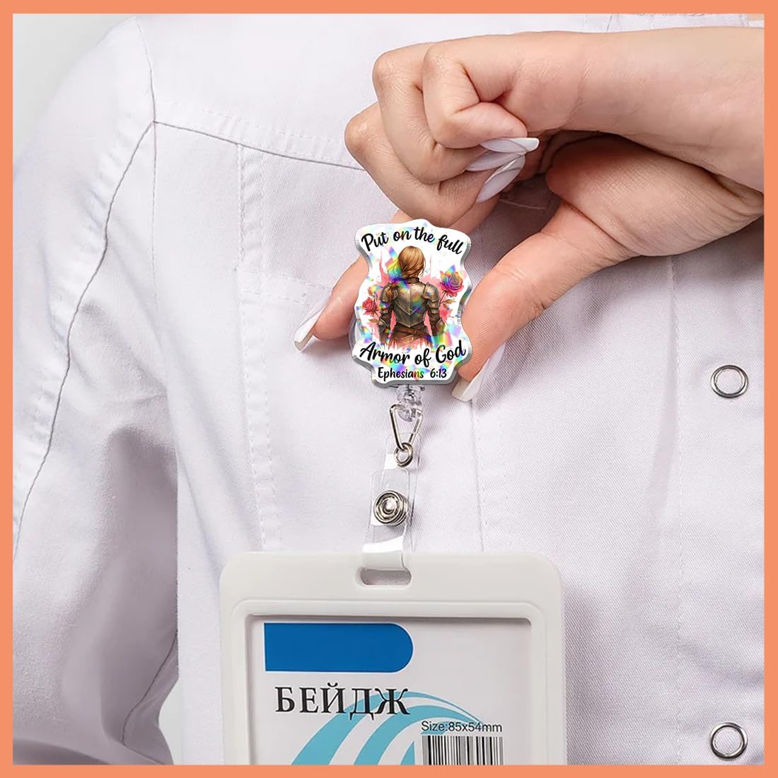 (5Pcs) Ephesians 6 13 Put On The Full Armor of God Holographic Christian Badge Reels, Inspirational ID Badge Holder Retractable Clip, Christian Gifts for Nurse Teacher Students Office Worker - Image 4