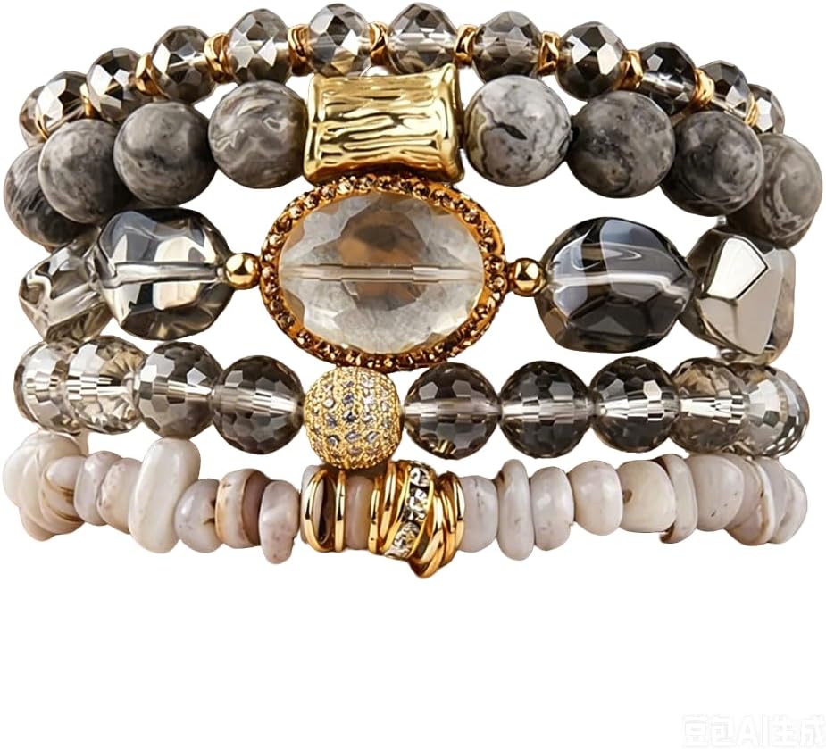 Boho Stackable Bracelets for Women, 5Pcs Natural Stone Beaded Bracelet Set for Women Jewelry Gifts