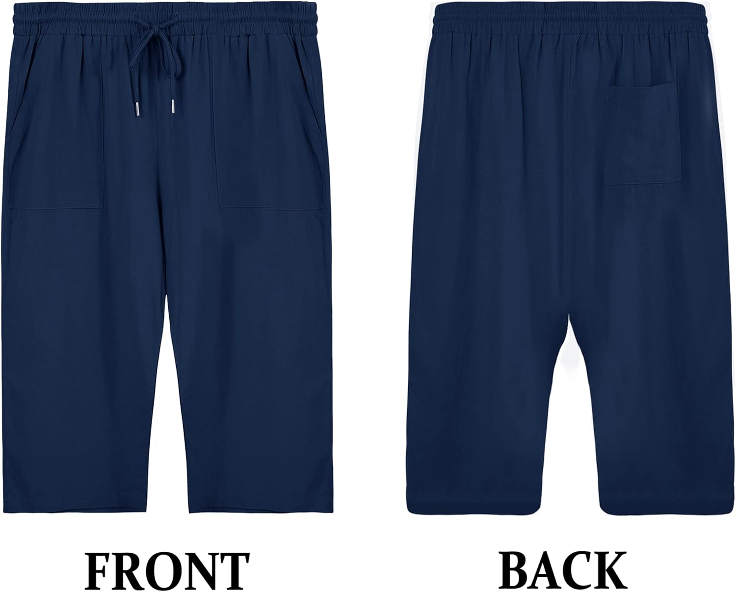 Gafeng Mens Cotton Linen Yoga Pants Elastic Drawstring Casual 3/4 Capri Shorts with Pockets - Image 3