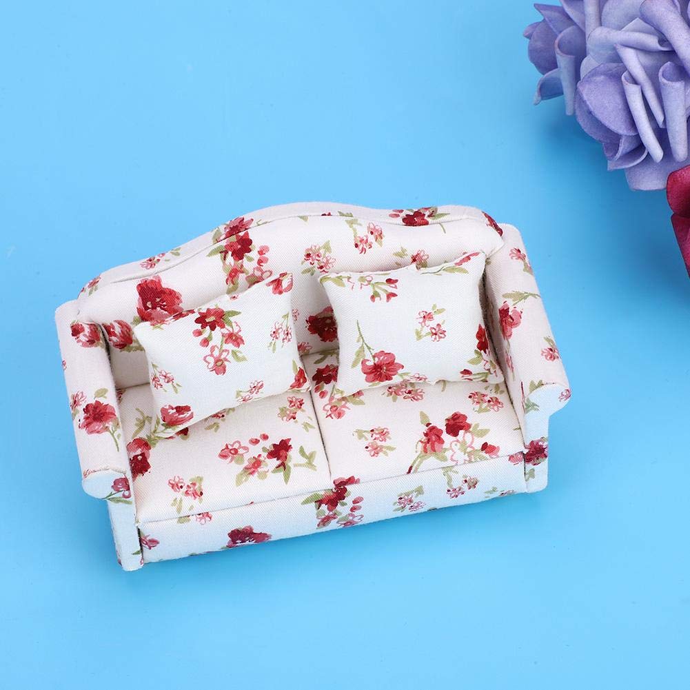 Redxiao Wzór kwiatowy, domek dla lalki, sofa dla lalki, mini sofa o średnicy 12 cali (duże klastry kwiatowe)