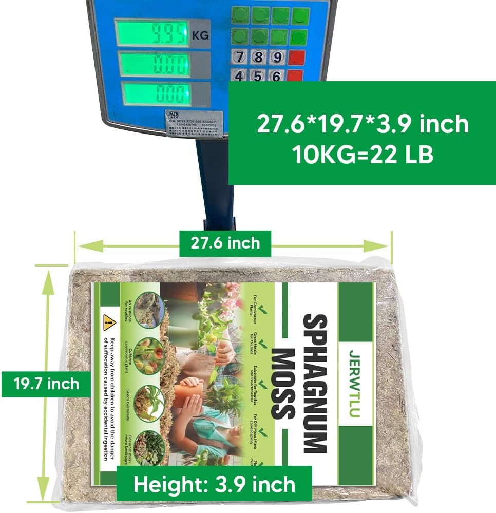 Natural Long Fiber Sphagnum Moss 1196QT for Orchid Potting Mix, and Moss Pole for Plants Indoor. Ideal for Propagating Plants, Maintaining Humidity for Reptiles, Isopods in Paludarium (22 lb)