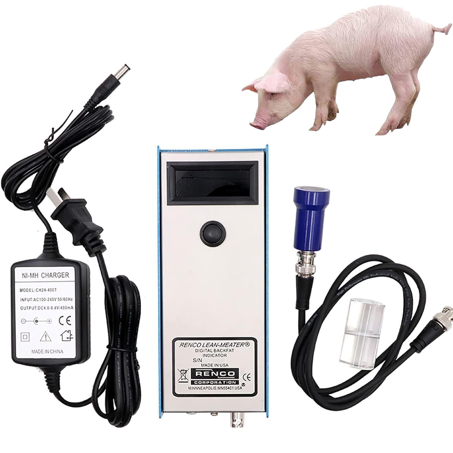 Medidor de grasa de espalda de cerdo, medidor de grosor veterinario con 3 luces indicadoras, medición rápida de 10 segundos para ganado, ganado, ovejas, uso en granja