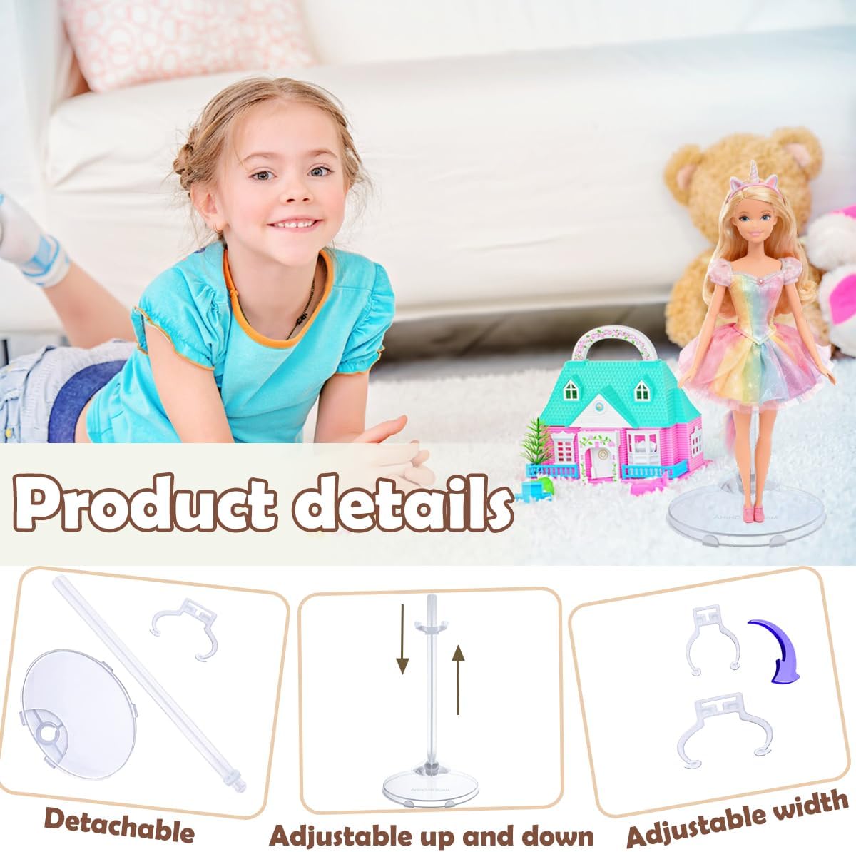 15 PCS Doll Stands Display Holder, Transparent Action Figure Stand, Adjustable Doll Stands, Dolls Parts, Suitable for Dolls 11 to 13 In High(transparent)