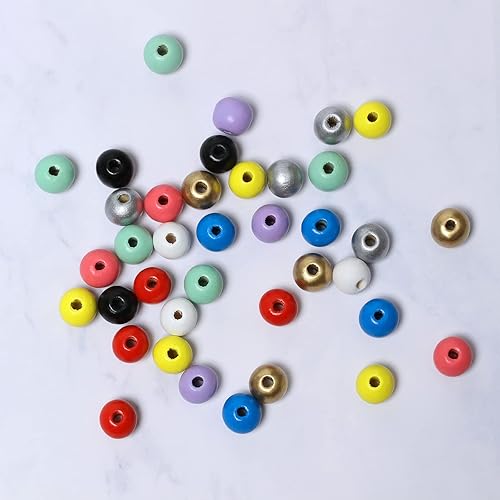 Miniatura 6 de Cuentas de madera de 0.394 in para la fabricación de joyas, 300 cuentas redondas de madera de color negro y dorado y plateado, cuentas sueltas de