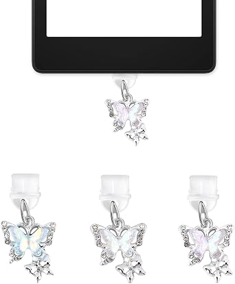 Kindle Dust Plug Charm,Book Lover Gifts,Dust Plug Charm Type C,Gifts for Kindle Readers,3 PCS Phone Charms,Charms for E-Reader,Butterfly Theme Kindles Paperwhite Accessories,Bookish Gift