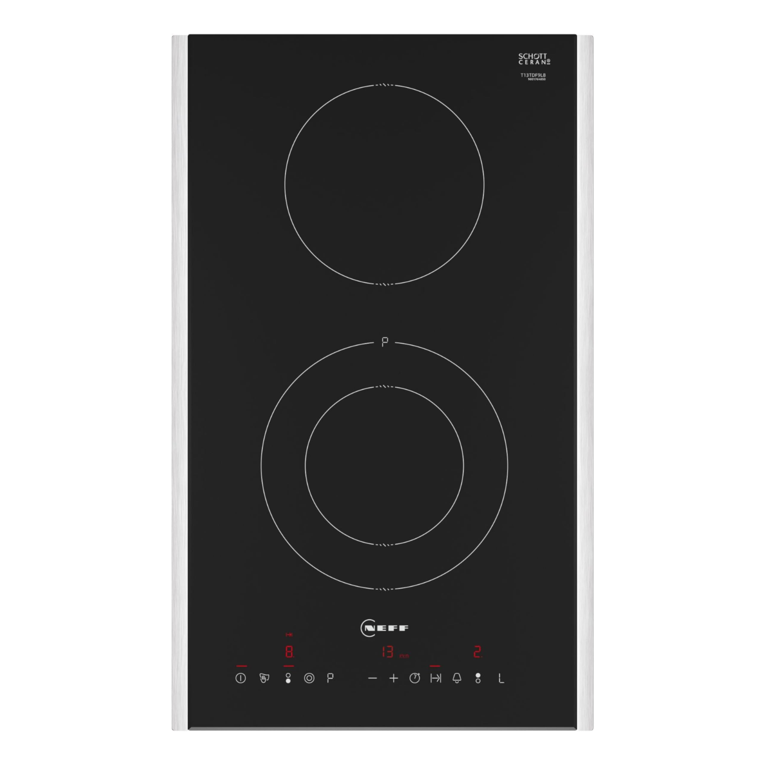 NEFF T13TDF9L8, N 70, Domino Kochfeld 30 cm, Autarkes Elektro-Kochfeld, TouchControl Bedienung, Powerstufe - schneller kochen, Schwarz mit Rahmen aufliegend